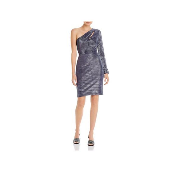 AQUA FORMAL Womens Navy Long Sleeve Above The Knee Cocktail Sheath Dress 4 - Picture 3 of 3